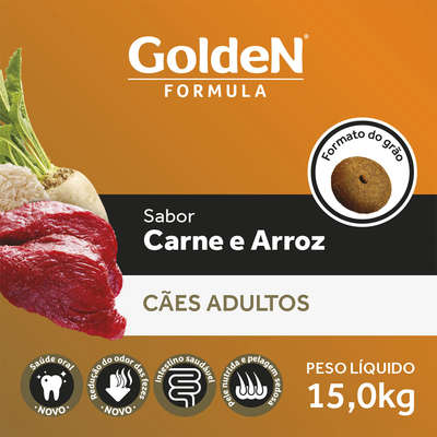 Ração Golden Fórmula - rótulo detalhado sabor Carne e Arroz